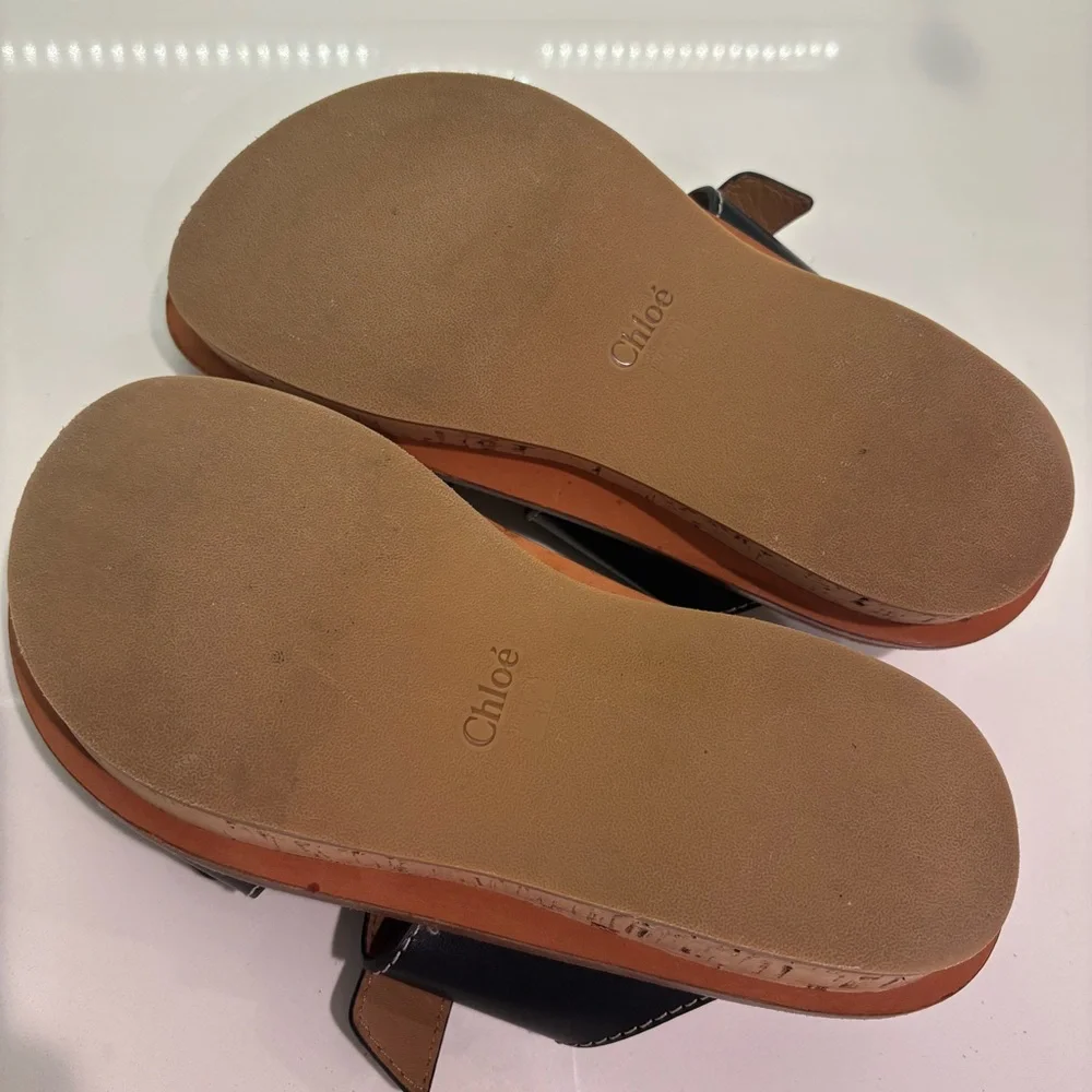 CHLOE Black Slides Dad Sandals! MARAH Style Two Buckles! EUC! 38